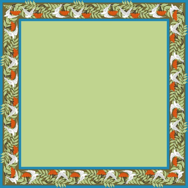 Vintage vierkant frame met rowanberry en duif. Zoomorfe ornament. — Stockvector