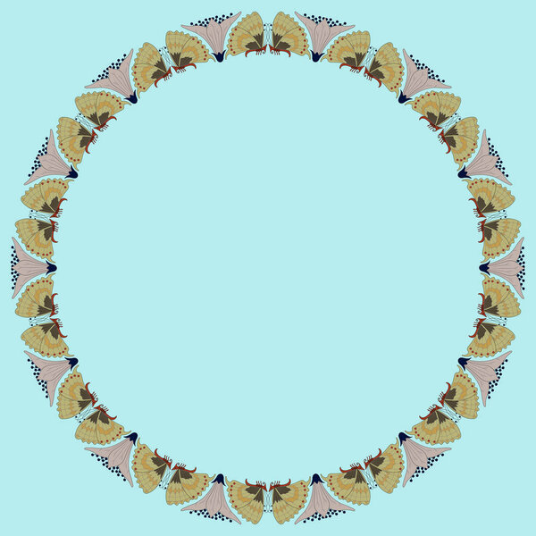 Винтажная круглая рамка с бабочками. Зооморфный орнамент
.