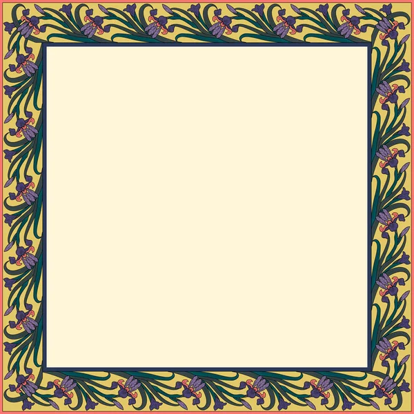 Cadre carré vintage avec iris. Style Art Nouveau . — Image vectorielle