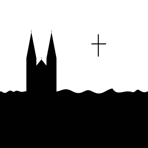 Temple catholique et croix . — Image vectorielle