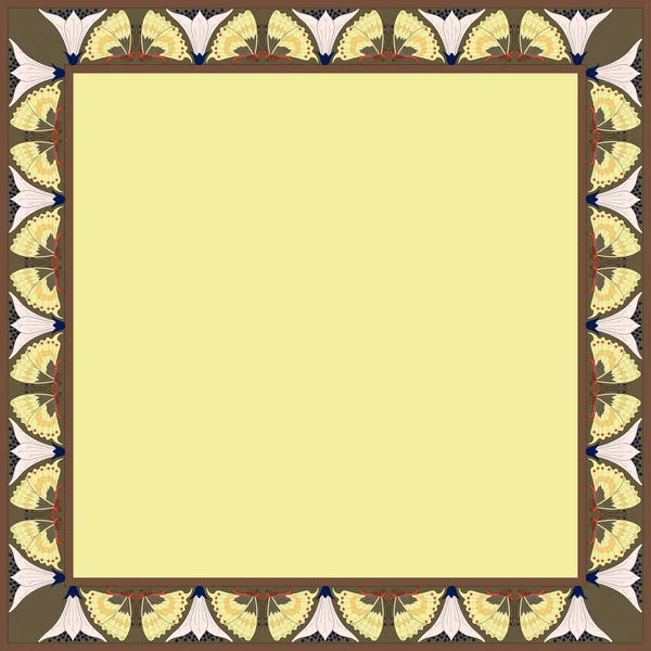 Marco cuadrado vintage con mariposas. Adorno zoomorfo. Estilo Art Nouveau . — Vector de stock