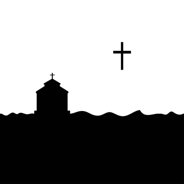 Templo protestante y cruz . — Vector de stock