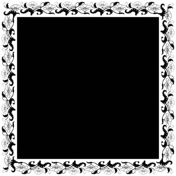 Винтажная Квадратная Рамка Черно Белыми Тюльпанами Стиле Модерн Вектор — стоковый вектор