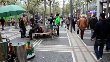 Almanya - Şubat 2016 - yaklaşık insanlar kalabalık yürüyüş meşgul sokakta, Frankfurt am Main, Almanya