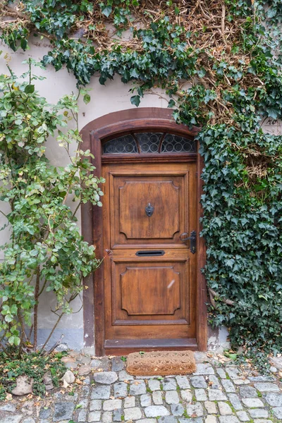 Couleurs d'automne autour de la porte d'entrée d'un chalet rustique anglais — Photo