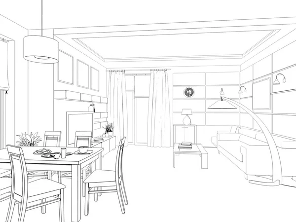 Desain interior modern ruang tamu. render 3D — Stok Foto
