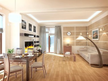 modern tasarım iç oturma odası. 3D render