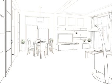 modern tasarım iç oturma odası. 3D render