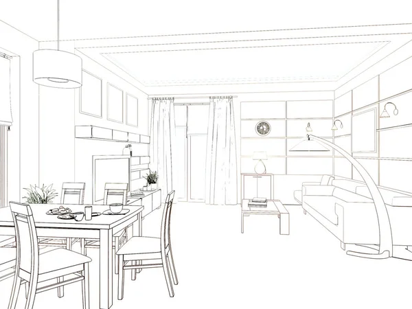 Desain interior modern ruang tamu. render 3D — Stok Foto