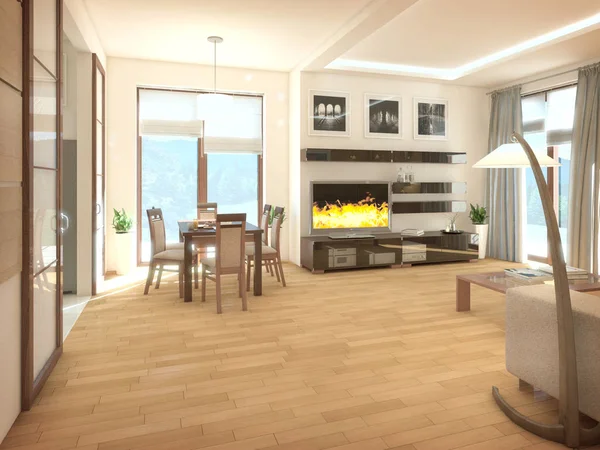 Interior de diseño moderno de salón. Renderizado 3D — Foto de Stock