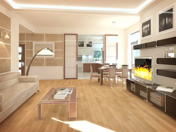 거실의 인테리어를 현대적인 디자인입니다. 3d 렌더링 — 스톡 사진