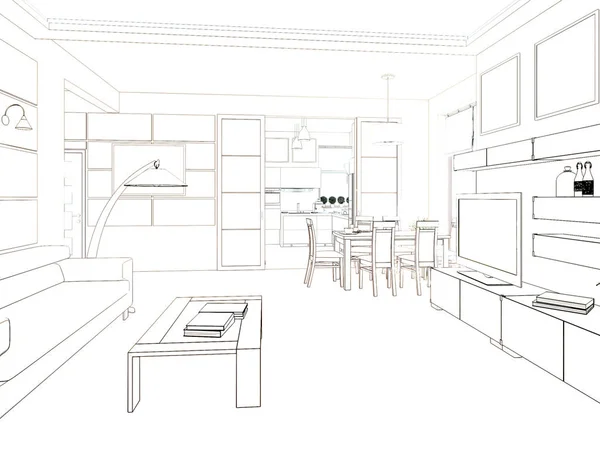 Modern design interiör i vardagsrummet. 3D render — Stockfoto