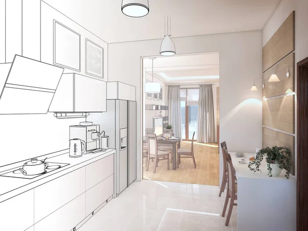 Kücheneinrichtung. 3D Illustration, Darstellung. — Stockfoto