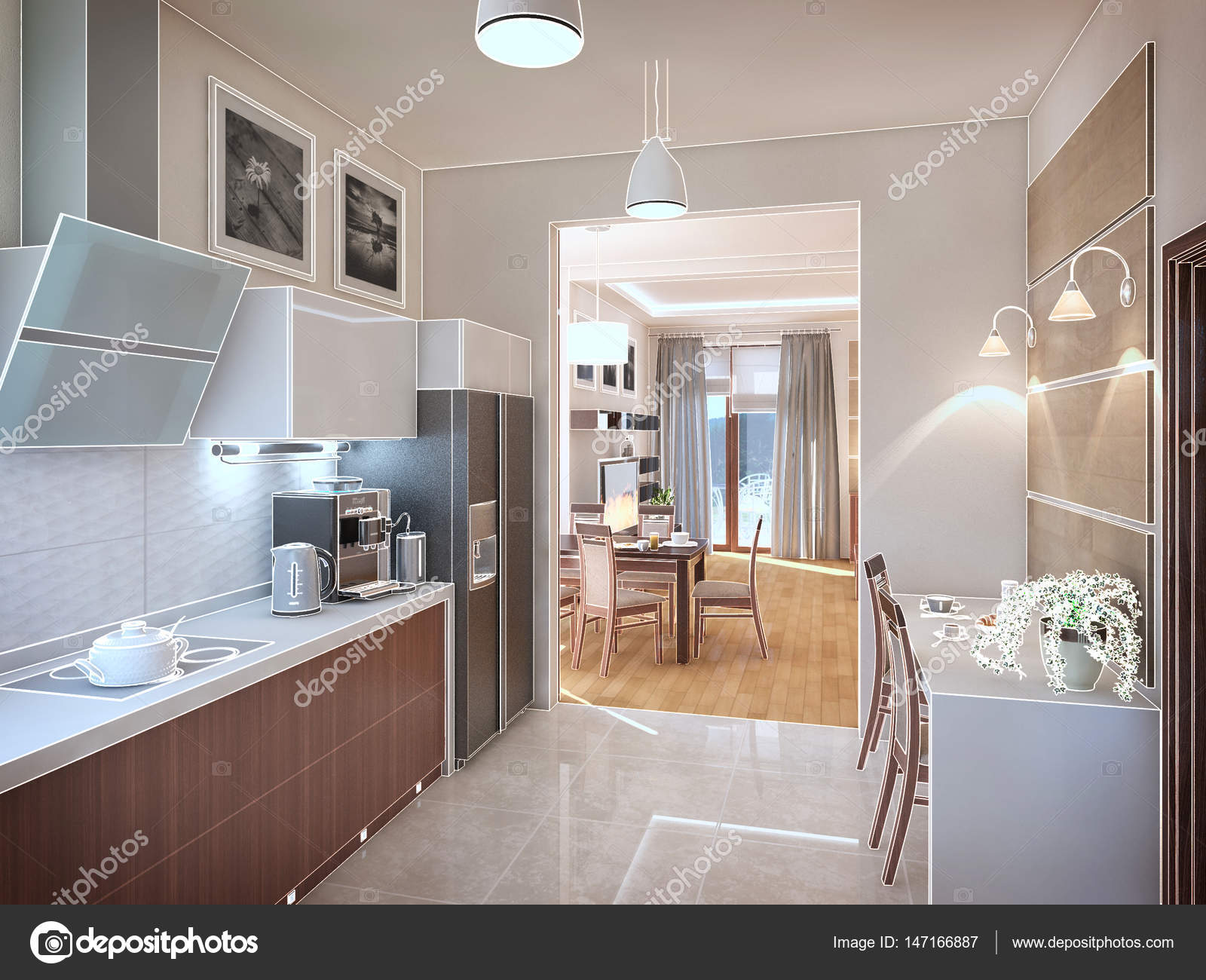 Küche Interieur. 3D-Illustration, Rendern — Stockfoto © Wassiliy ... Küche Interieur. 3D-Illustration, Rendern — Stockfoto © Wassiliy ...