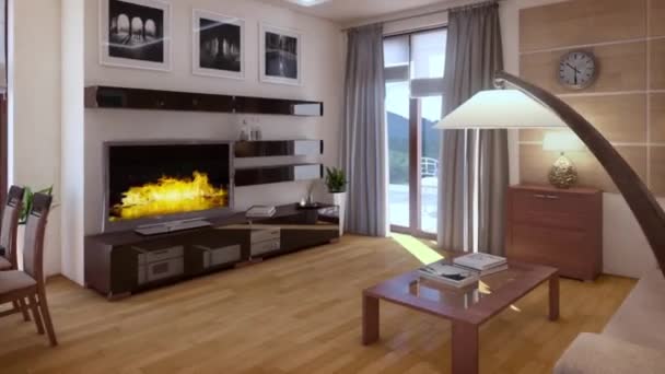 3D vykreslování. moderní obývací pokoj v podkroví.