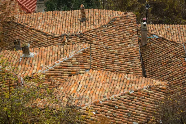 Hintergrund alter Dachziegel mit Dächern — Stockfoto