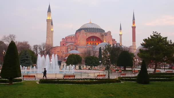 Evening view of the Hagia Sophia in Istanbul, Turkey — Stock Video