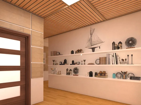 Render Design intérieur du salon à aire ouverte dans une maison de luxe . — Photo
