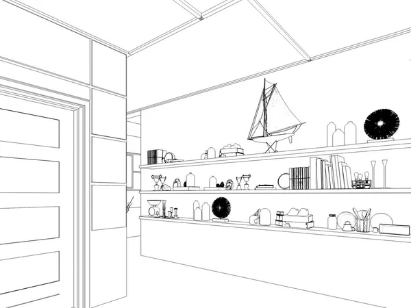 Återge inredning vardagsrum öppet utrymme i lyx hus. — Stockfoto