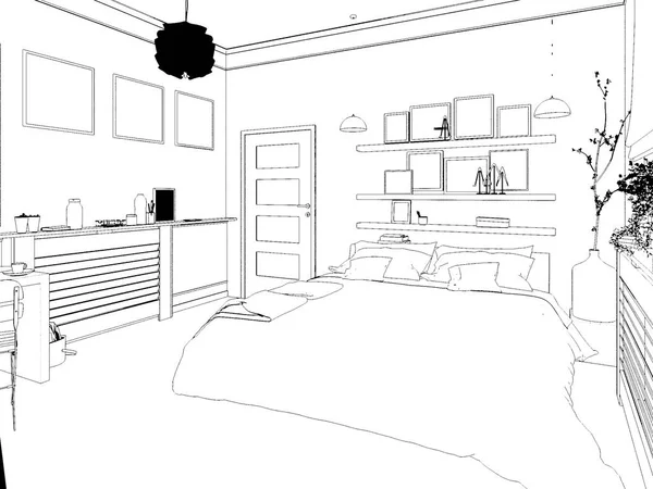 3D Біла мінімальна спальня Дизайн інтер'єру — стокове фото