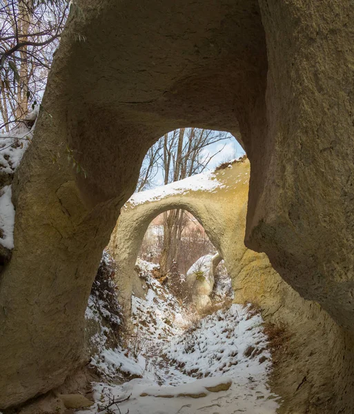 Doppelbogen - beleuchtete Nachtexposition - Bögen Nationalpark — Stockfoto