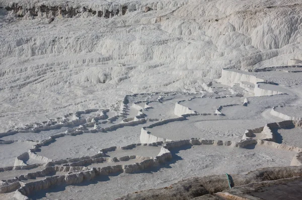 The enchanting pools of Pamukkale in Turkey. Pamukkale contains hot springs and travertines, terraces of carbonate minerals left by the flowing water. The site is a UNESCO World Heritage Site. — Stock Photo, Image