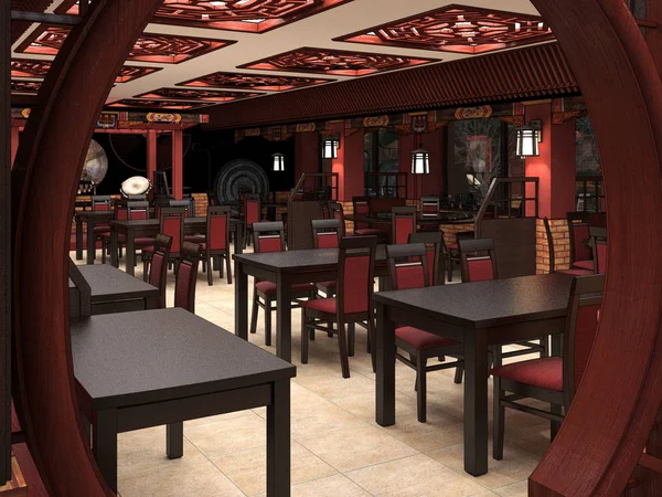 3d renderizado de un restaurante chino interior — Foto de Stock