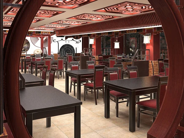 3D-Darstellung eines chinesischen Restaurantinterieurs — Stockfoto