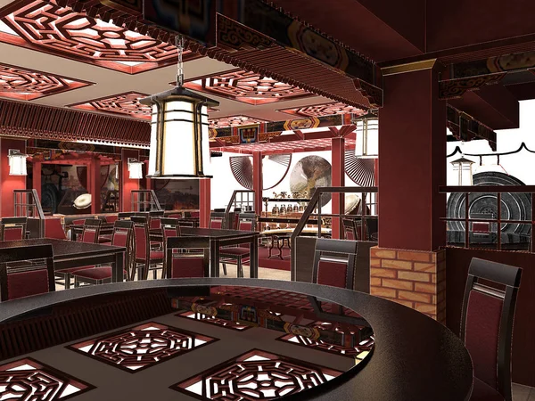 3d render of a Chinese restaurant interior — Stock Photo, Image