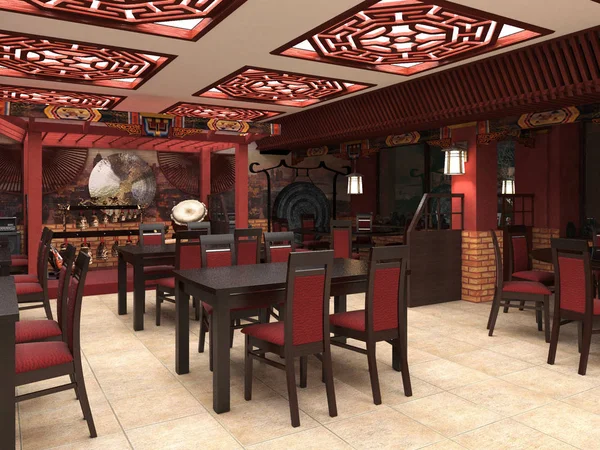 3d renderizado de un restaurante chino interior — Foto de Stock