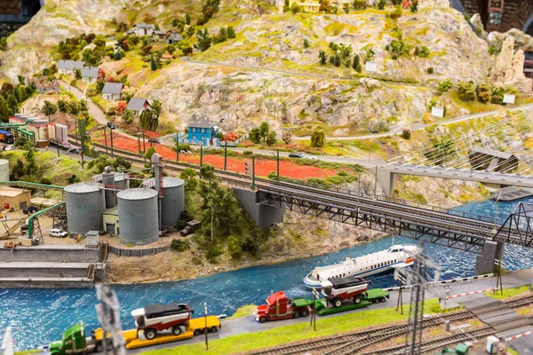 Iconic Old Metal Truss Railroad Bridge Museu Grand Mock Cidade — Fotografia de Stock