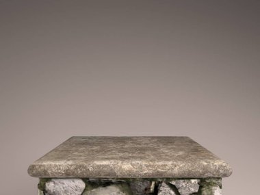 Kozmetik ürün markalaşması, kimlik ve ambalaj ilhamı için arka plan. Bronzlaşmış arka planı olan açık renkli duvar iskeleti. 3d resimleme.