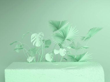 3D oluşturulmuş soyut podyum arkaplanı - Soyut, 3D, mavi podyumlu beyaz arkaplan