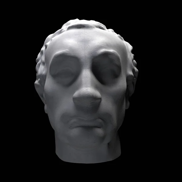 Illustration 3D monochrome du buste de tête sculpture classique isolée sur fond noir . — Photo