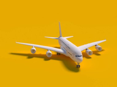 Sarı arka planda bir uçak. seyahat konsepti. 3d oluşturma