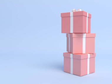 Pastel mavi arka planda birikmiş hediye kutusu. 3d hazırlayıcı