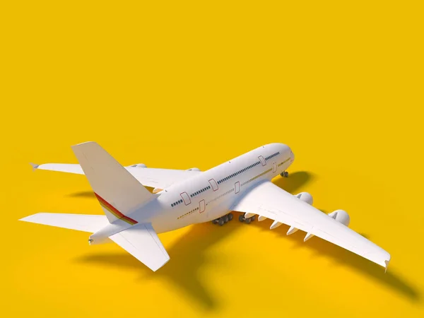 Letadlo na žlutém pozadí. cestovní koncept. 3D vykreslování — Stock fotografie