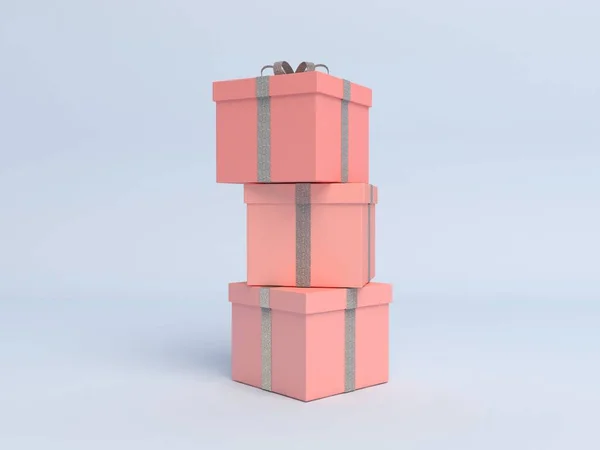 Pastel mavi arka planda birikmiş hediye kutusu. 3d hazırlayıcı — Stok fotoğraf