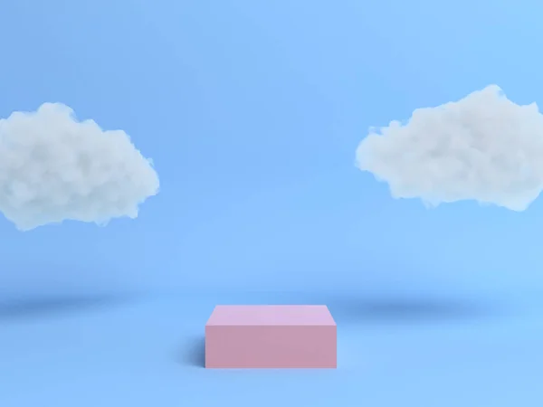 パステルカラーの背景に雲の表彰台とパステル。3Dレンダリング — ストック写真