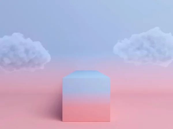 Podio de pastel con nube sobre fondo de colores pastel. renderizado 3d Fotos De Stock