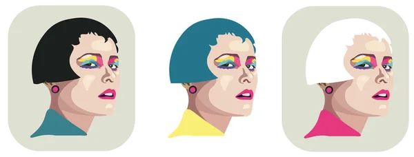 Emoji illüstrasyonunun vektör varyasyonları, renkli kadın yüzleri