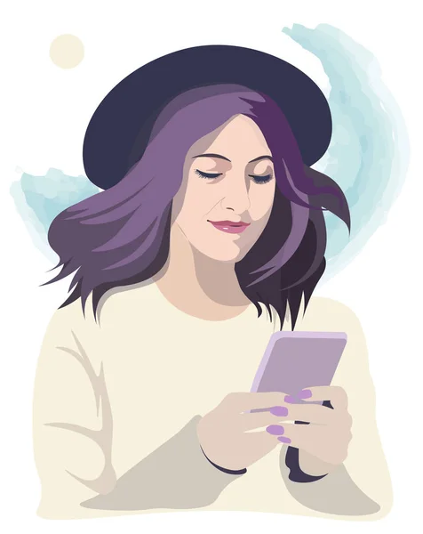 Vektör illüstrasyon simgesi Telefonlu genç kadın 