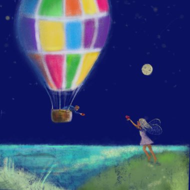 Aşk perisi, denizin üstünde balon.