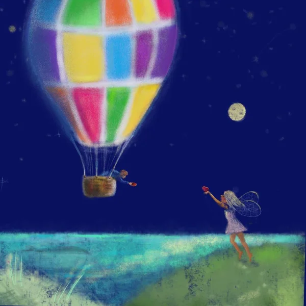 恋爱中的仙女 气球在海面上 — 图库照片