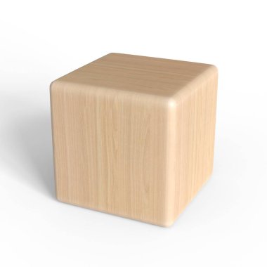 Tahta yuvarlak küp. Geometrik şekil. Beyaz arkaplanda izole.