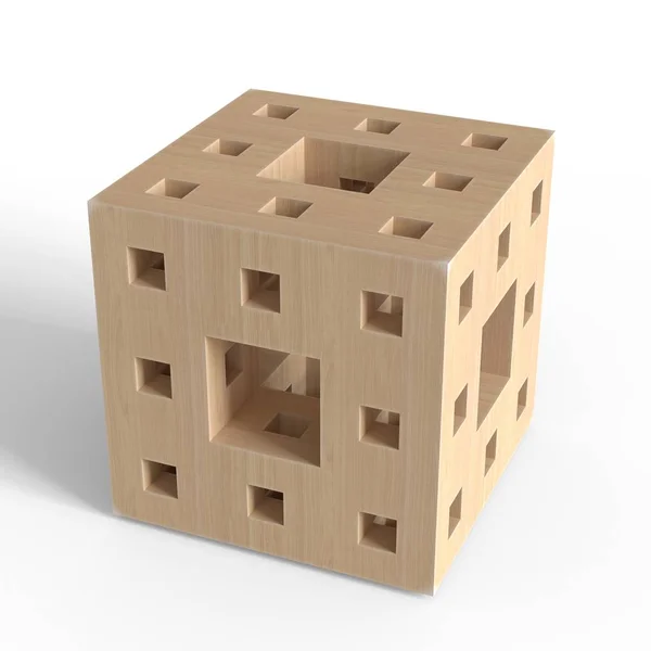Cubo Madera Abstracto Forma Geométrica Aislado Sobre Fondo Blanco —  Fotos de Stock