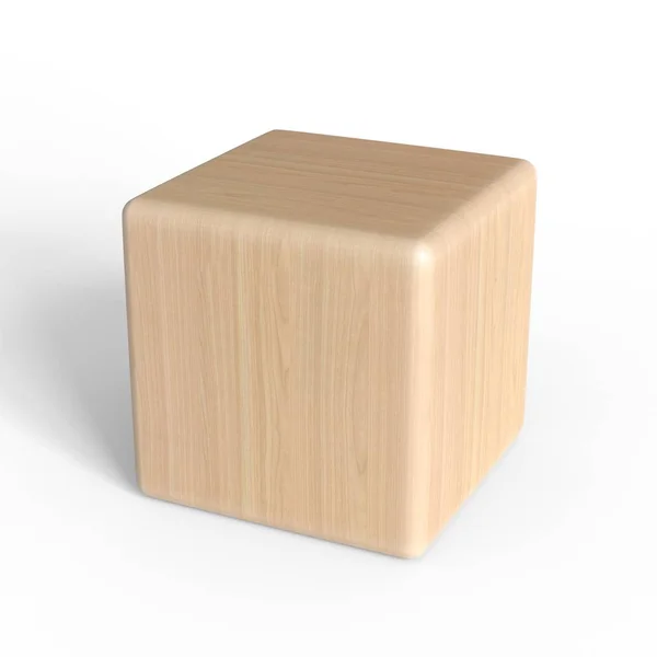 Tahta yuvarlak küp. Geometrik şekil. Beyaz arkaplanda izole.