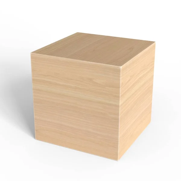 Tahta küp. Geometrik şekil. Beyaz arkaplanda izole.