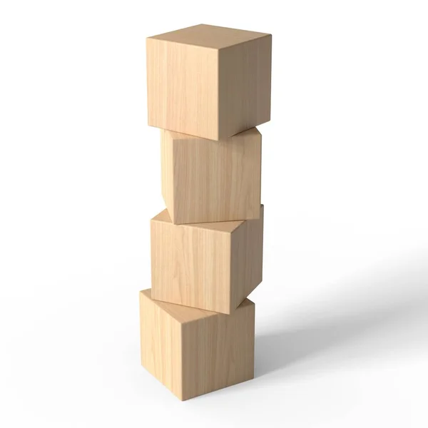 Tahta bloklar. Küp piramidi. Modelleme. Beyaz arkaplanda izole