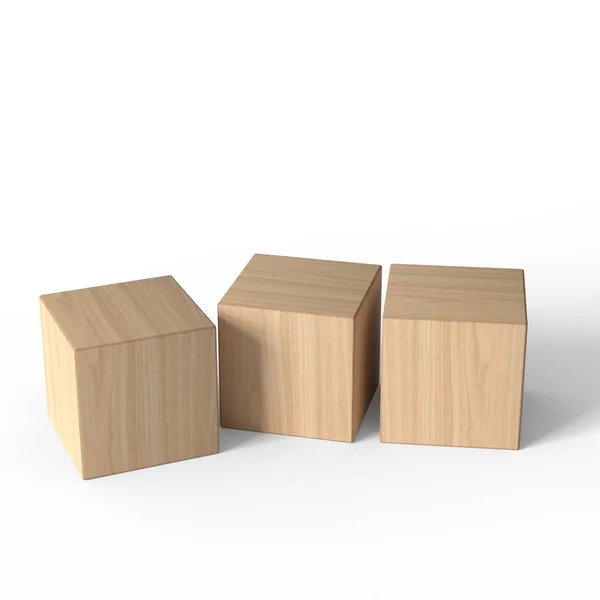Üç tahta blok. Modelleme. Beyaz arkaplanda izole